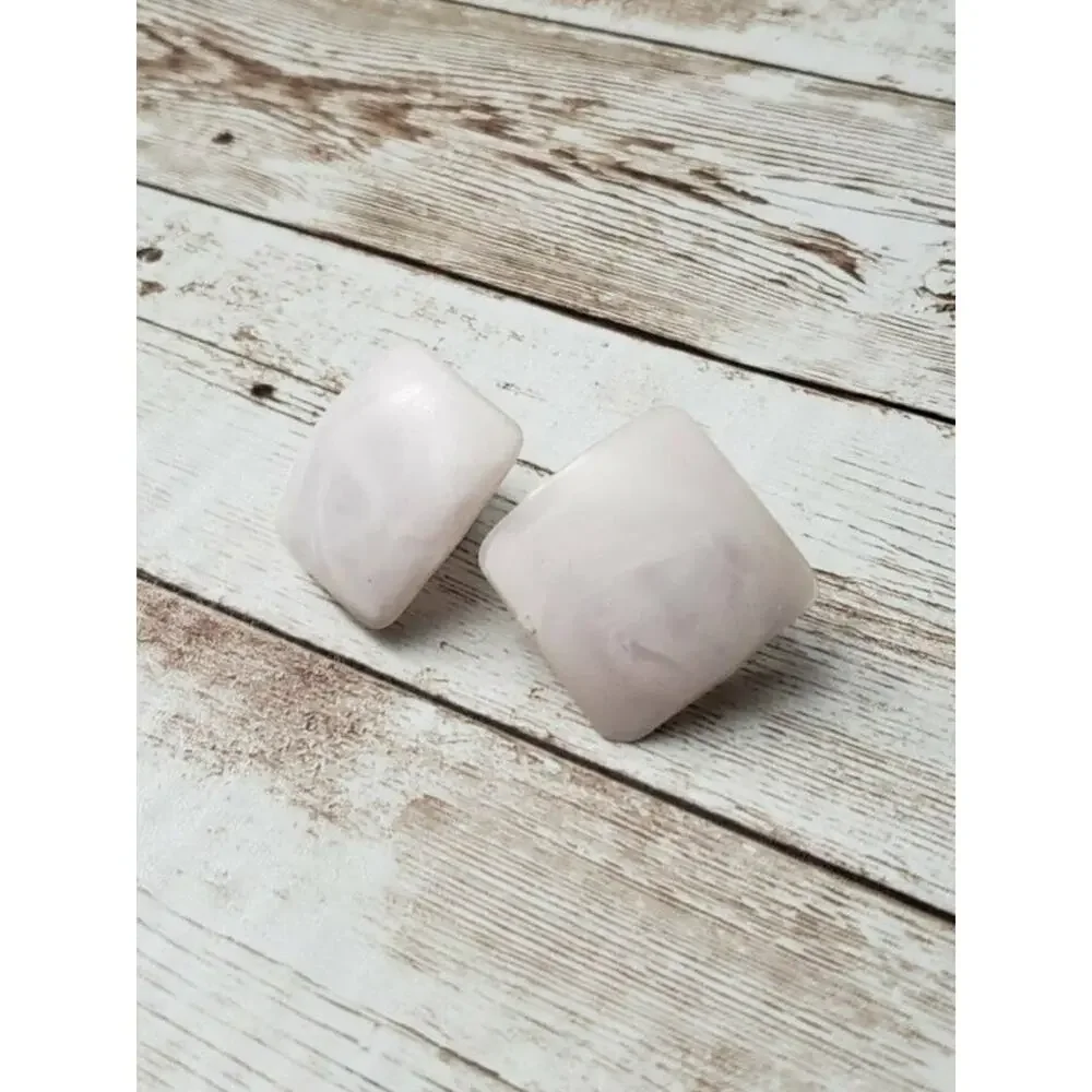 Vintage Clip On Earrings Large Statement Frosted Square